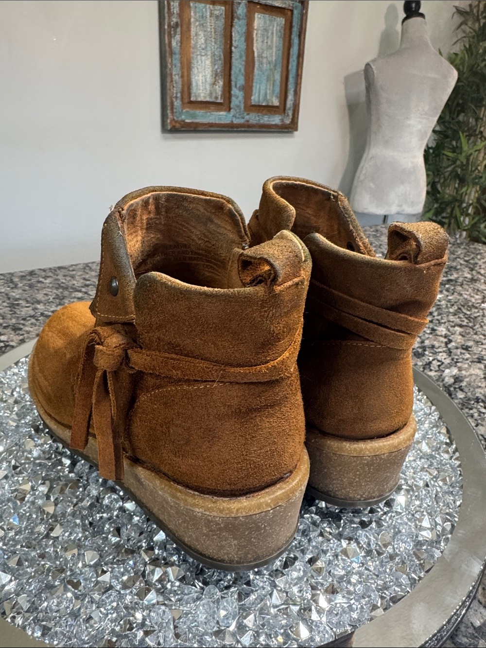 Born Women's Cognac Suede Ankle Booties with Side Tie - Picture 9 of 16